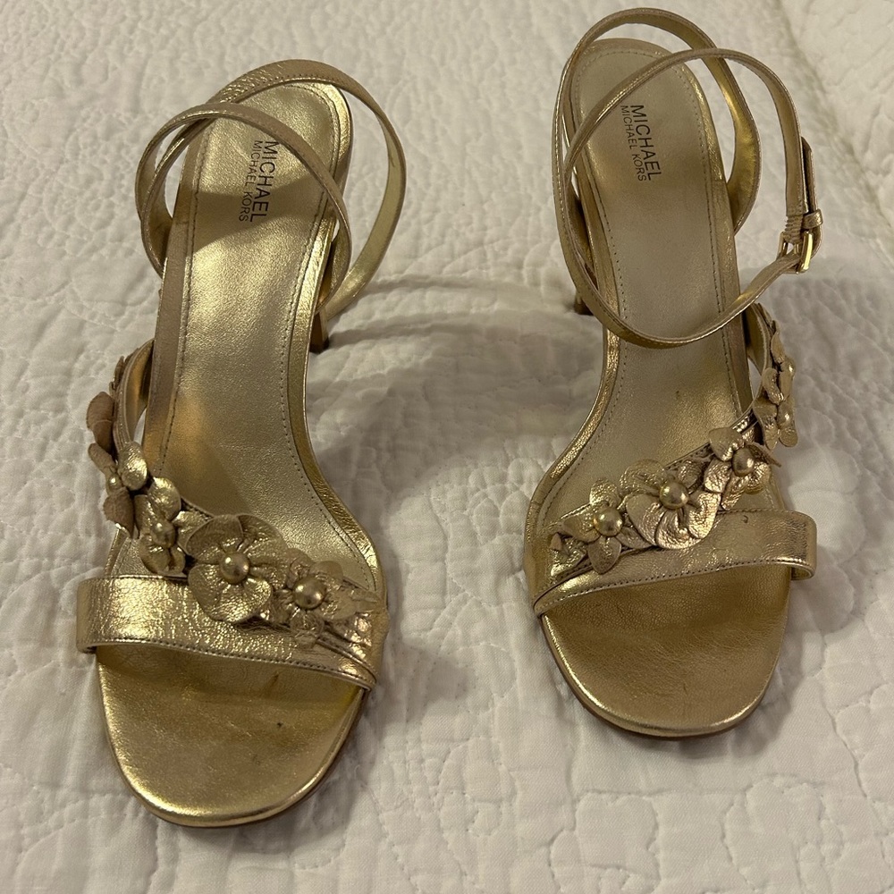 MICHAEL Michael Kors Gold Floral Ankle-Strap Heels